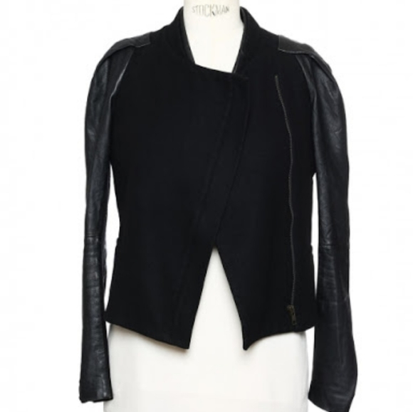 Maje Jackets & Blazers - MAJE REAL LEATHER SLEEVE WOOL COAT NWOT